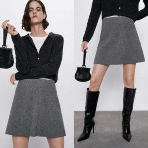 ZARA GREY KNIT HIGH WAIST MINI SKIRT SIZE S